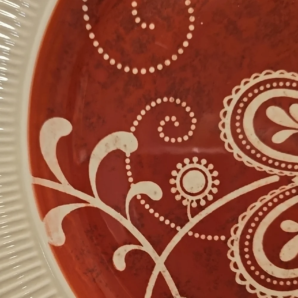 Pair of Pier 1 Maribeth Floral Red and Cream Dinner Plates